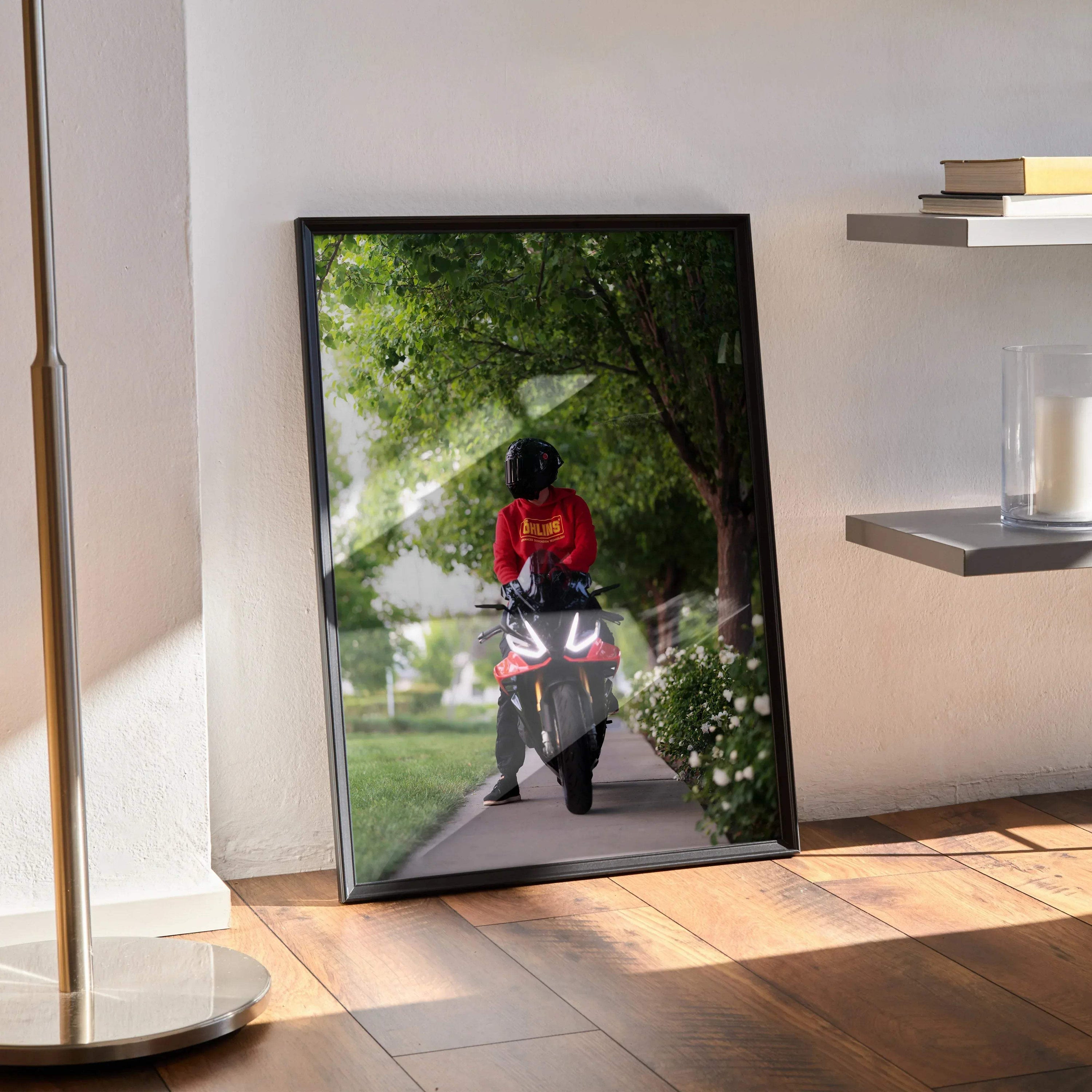 Biker Poster #088 - Male | Shark Aeron GP Helmet | Aprilia RSV4 Motorcycle - Throttle Designs
