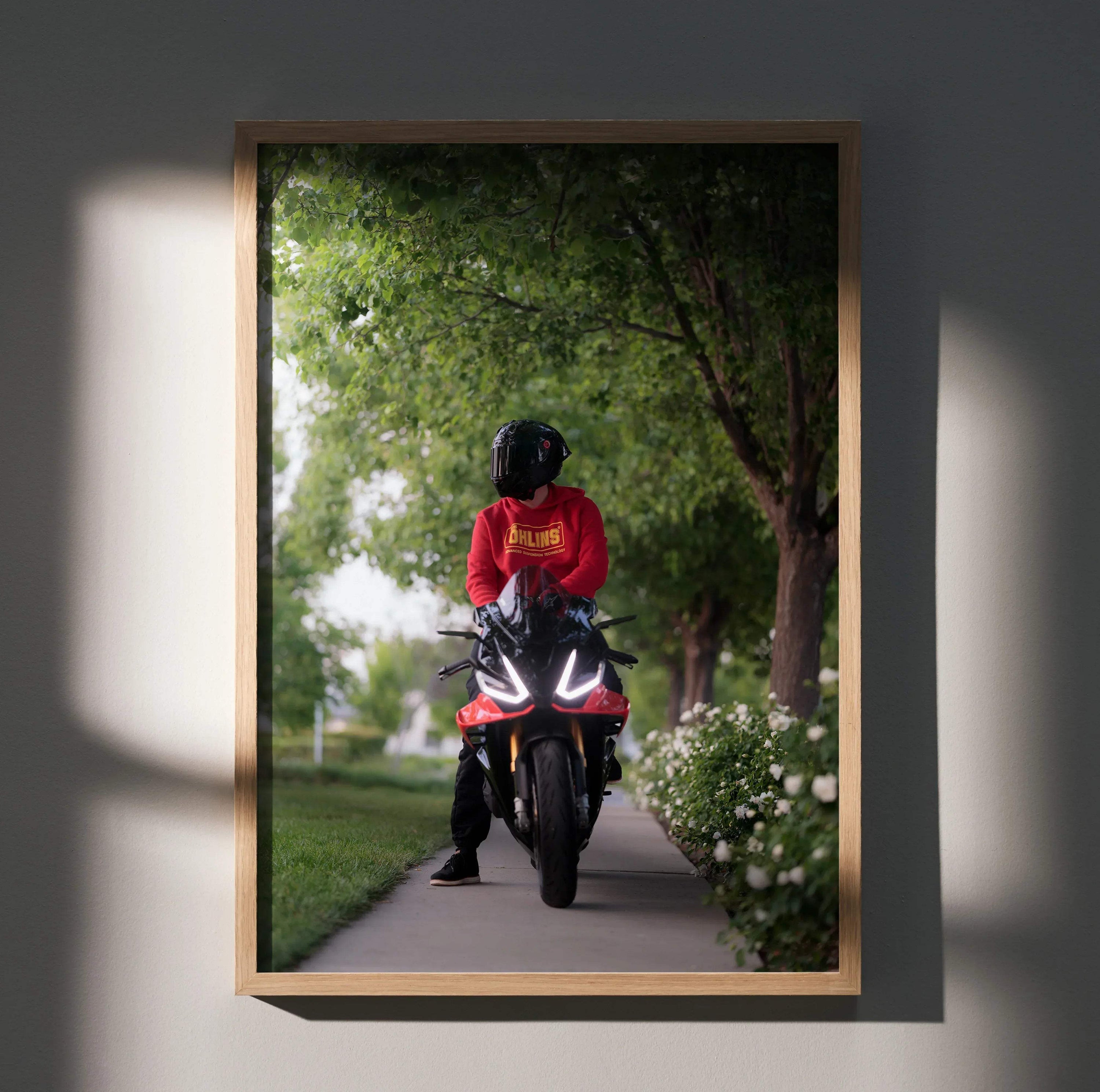 Biker Poster #088 - Male | Shark Aeron GP Helmet | Aprilia RSV4 Motorcycle - Throttle Designs