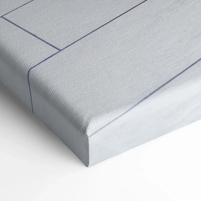 Close-up of textured vertical canvas wall art with detailed corner stitching and clean white surface.