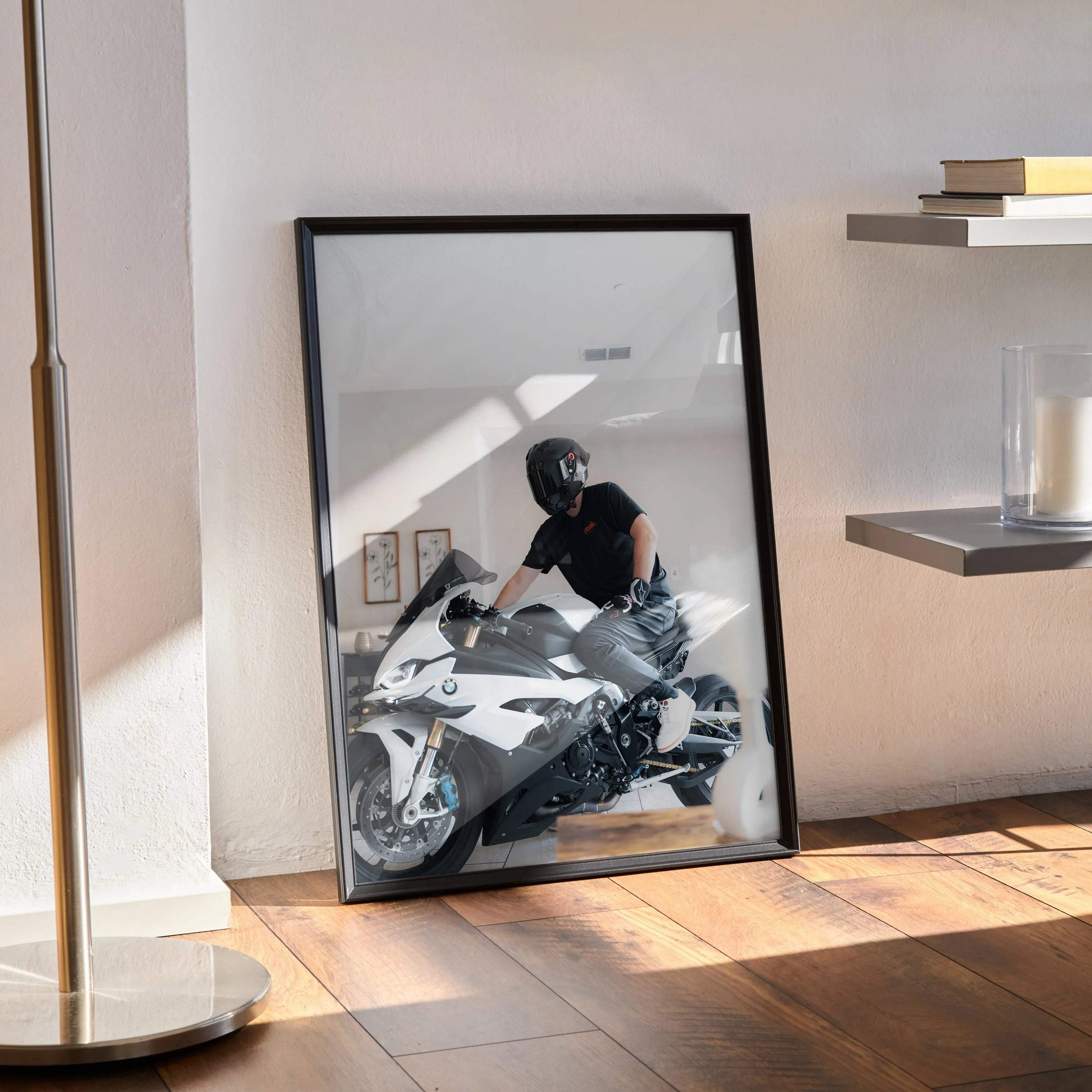 Biker Poster #090 - Male | Shark Aeron GP Helmet | BMW S1000RR Motorcycle - Throttle Designs