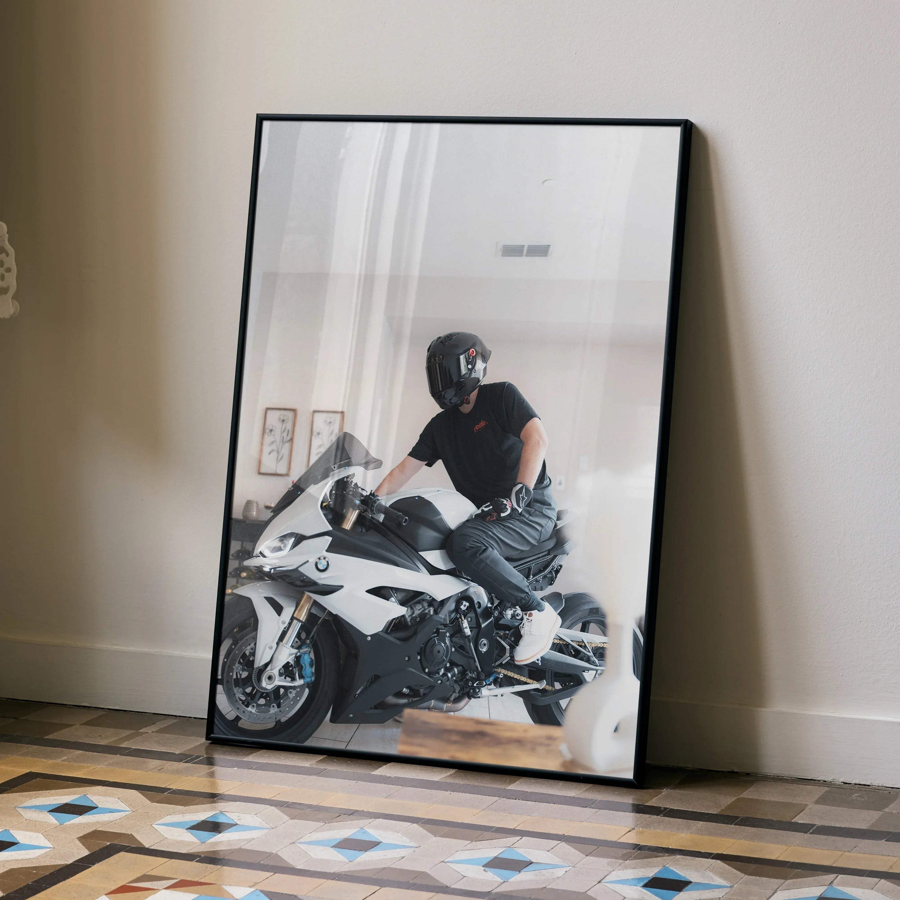 Biker Poster #090 - Male | Shark Aeron GP Helmet | BMW S1000RR Motorcycle - Throttle Designs