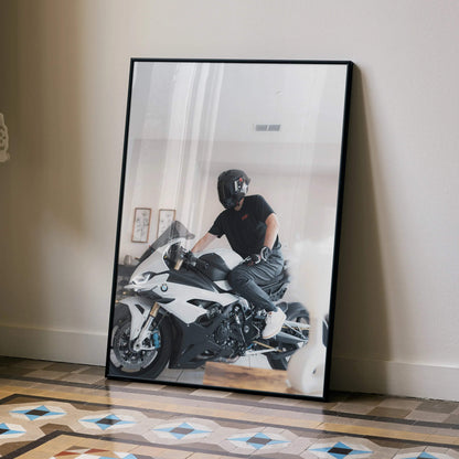 Biker Poster #090 - Male | Shark Aeron GP Helmet | BMW S1000RR Motorcycle - Throttle Designs