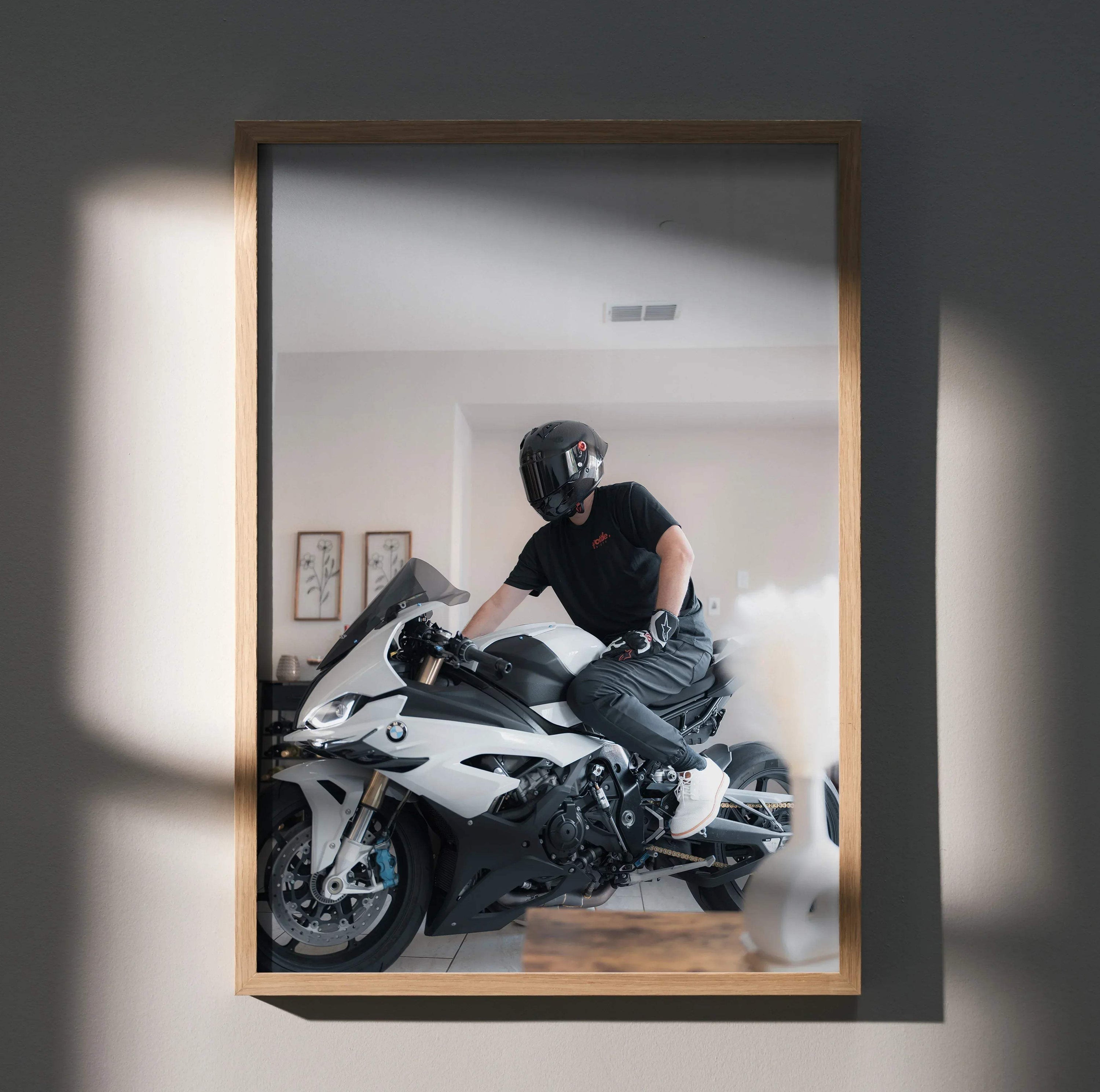Biker Poster #090 - Male | Shark Aeron GP Helmet | BMW S1000RR Motorcycle - Throttle Designs