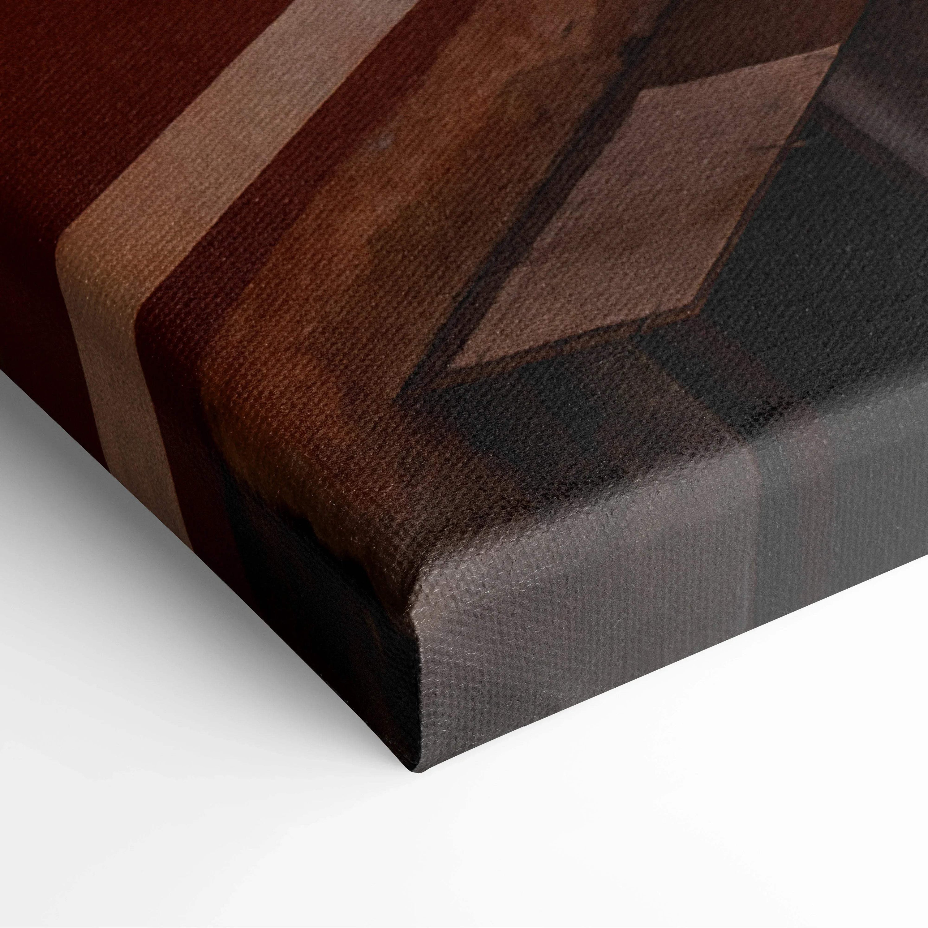 Abstract geometric architectural design in brown and beige tones on canvas wall art.