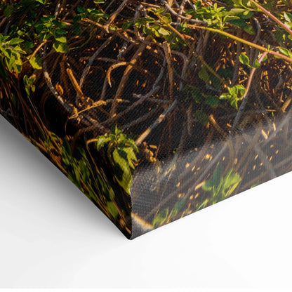 Canvas wall art featuring intricate, multicolored digital architecture with green and brown tones.