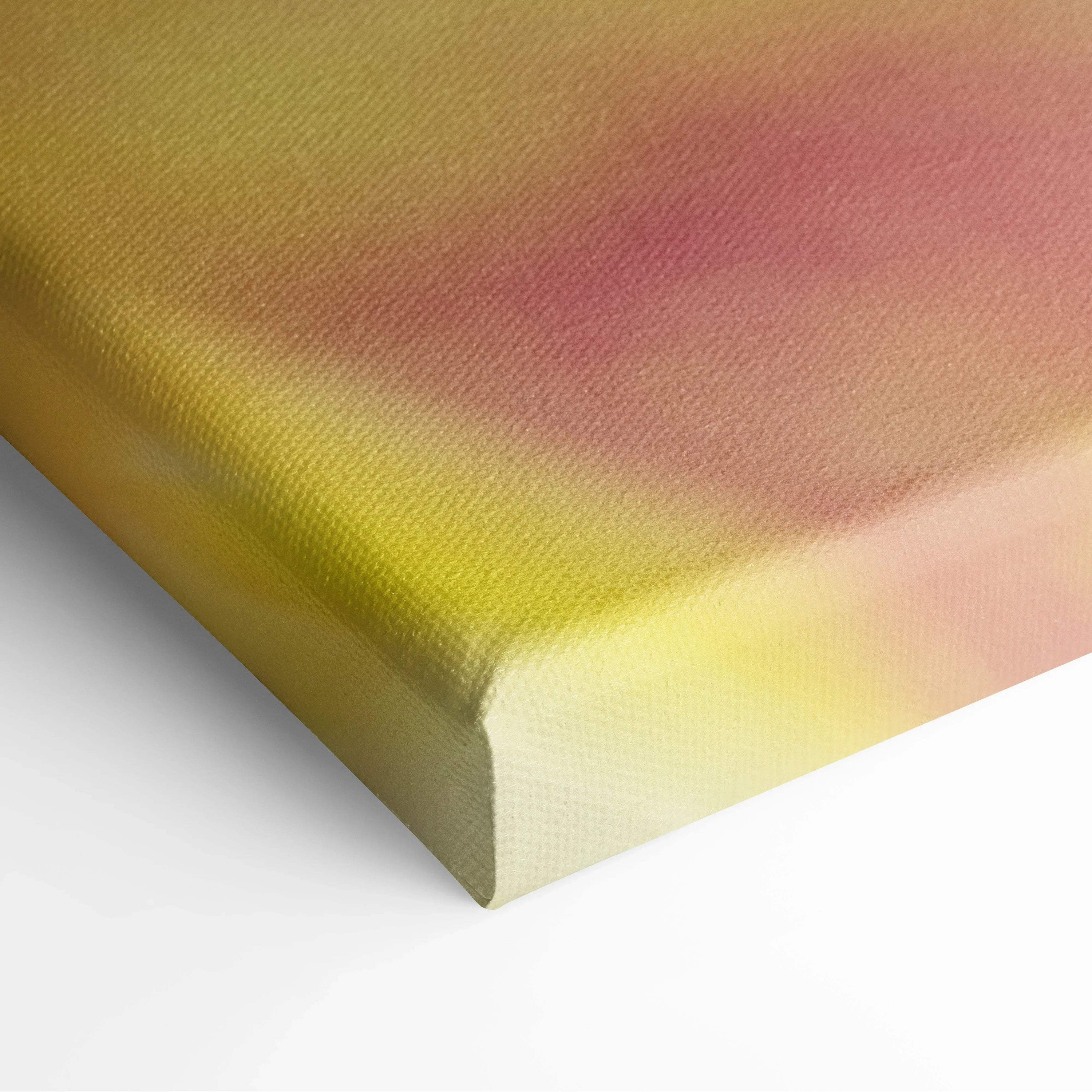 Close-up of red tulips floral canvas wall art with soft yellow and pink gradient background decor.