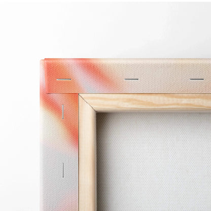 Close-up of stretched canvas corner with wooden frame and stapled edges for wall art decor.