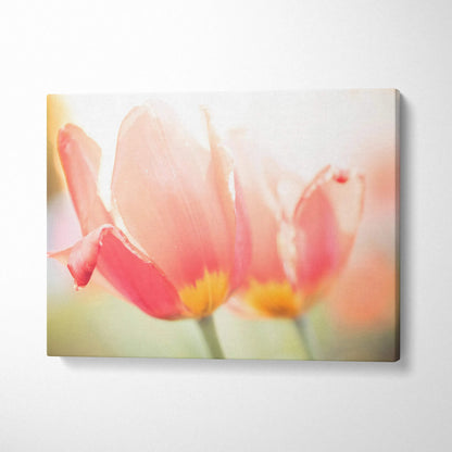 Vibrant red tulips close-up on soft-focus canvas wall art for home decor.