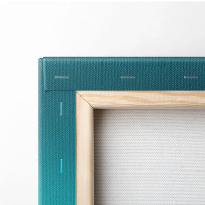 Teal canvas frame with light wood border of Italian Riviera near Cinque Terre sunset art