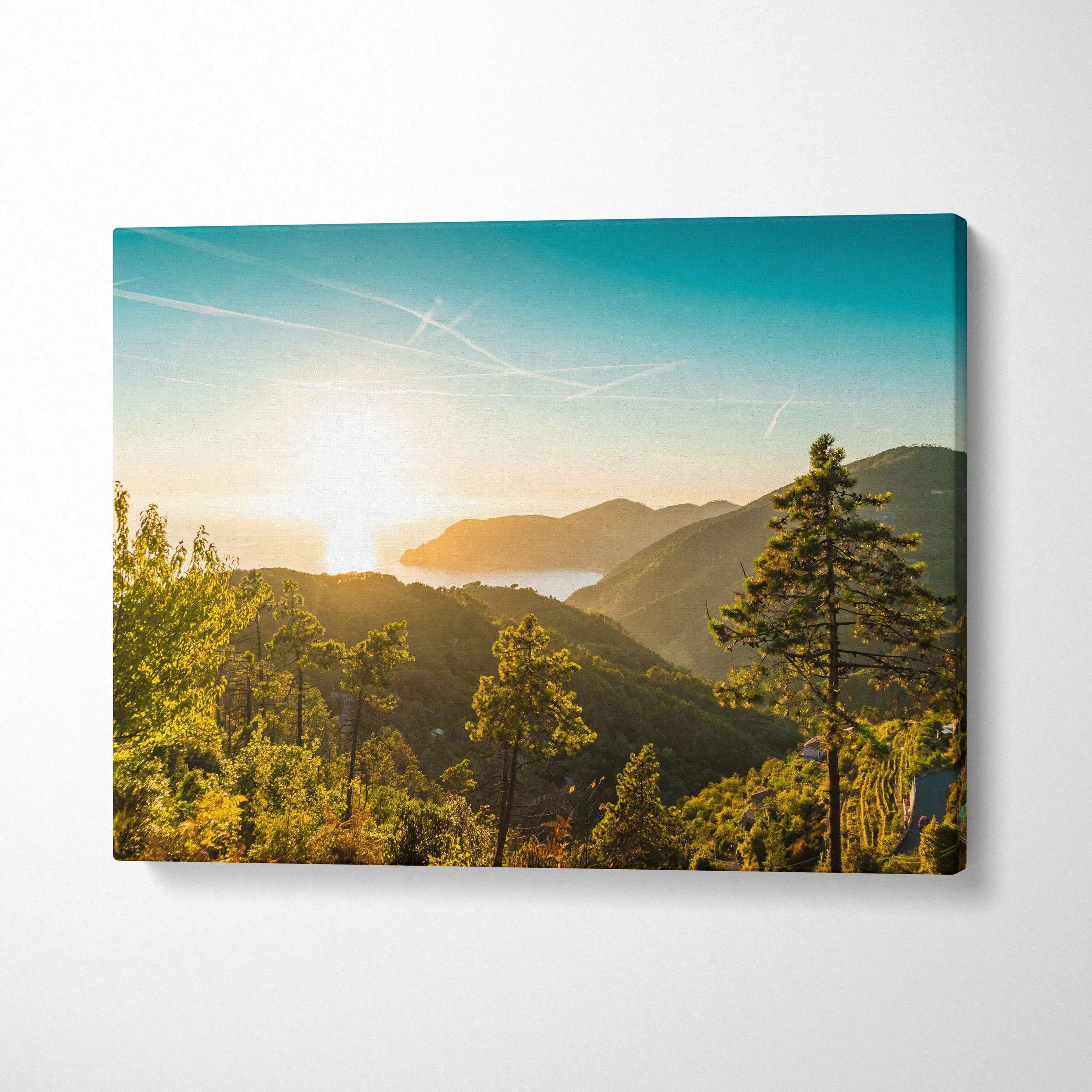 Canvas print of Italian Riviera near Cinque Terre sunset landscape