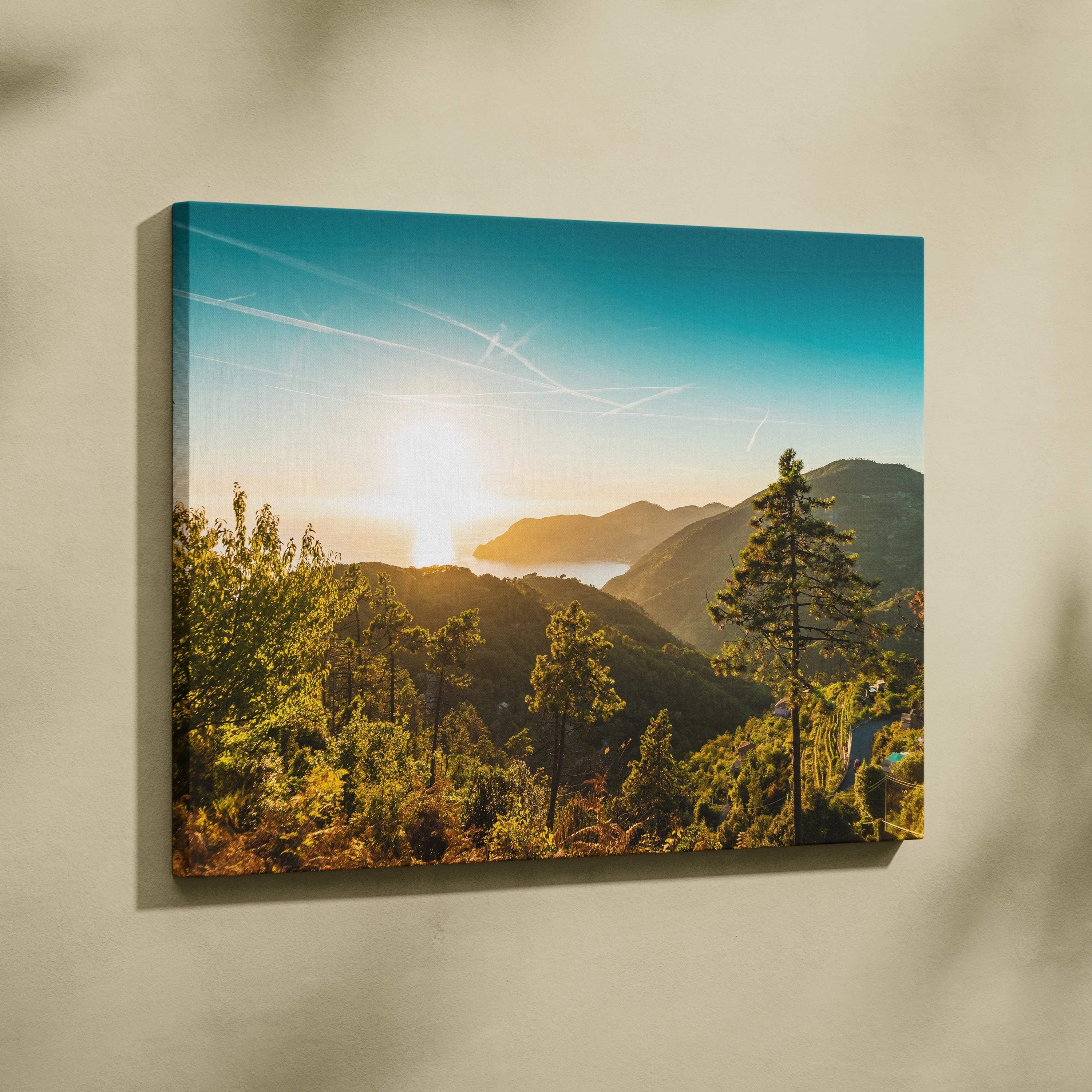 Vibrant sunset over Italian Riviera near Cinque Terre on canvas print