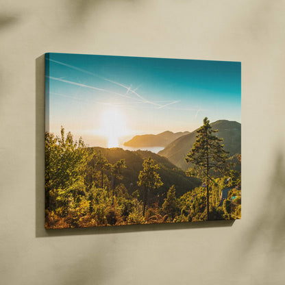 Vibrant sunset over Italian Riviera near Cinque Terre on canvas print
