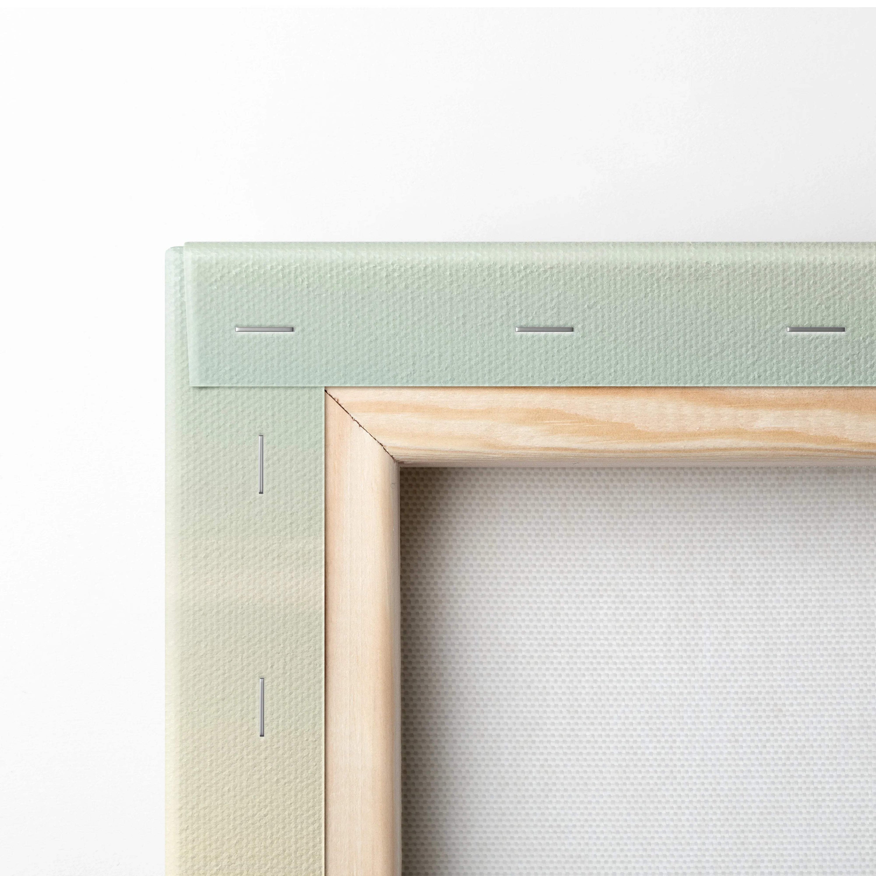 Light green canvas of Italian Riviera near Cinque Terre sunset in wood frame