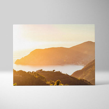 Italian Riviera near Cinque Terre sunset canvas print on serene coast