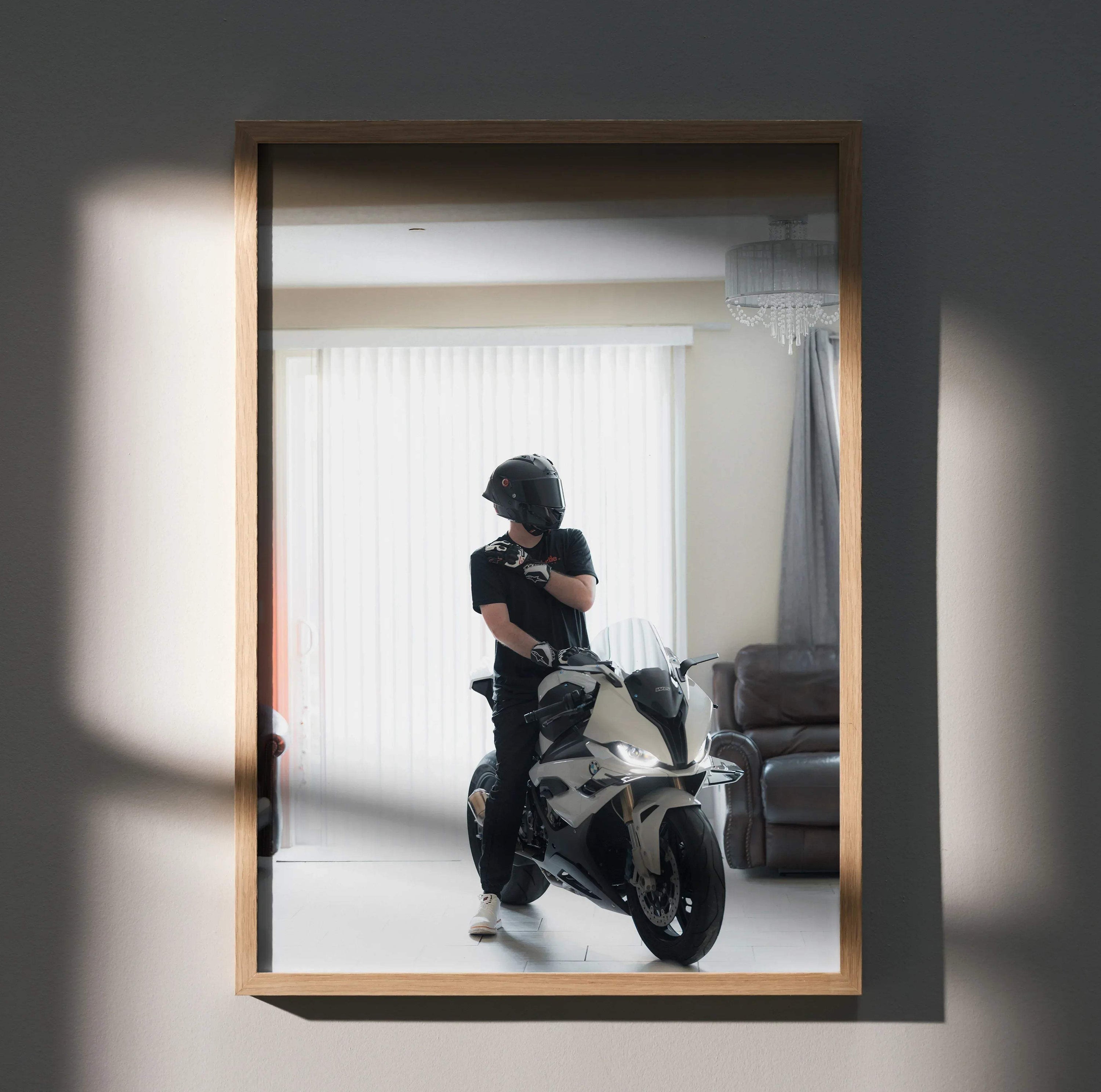 Biker Poster #091 - Male | Shark Aeron GP Helmet | BMW S1000RR Motorcycle - Throttle Designs