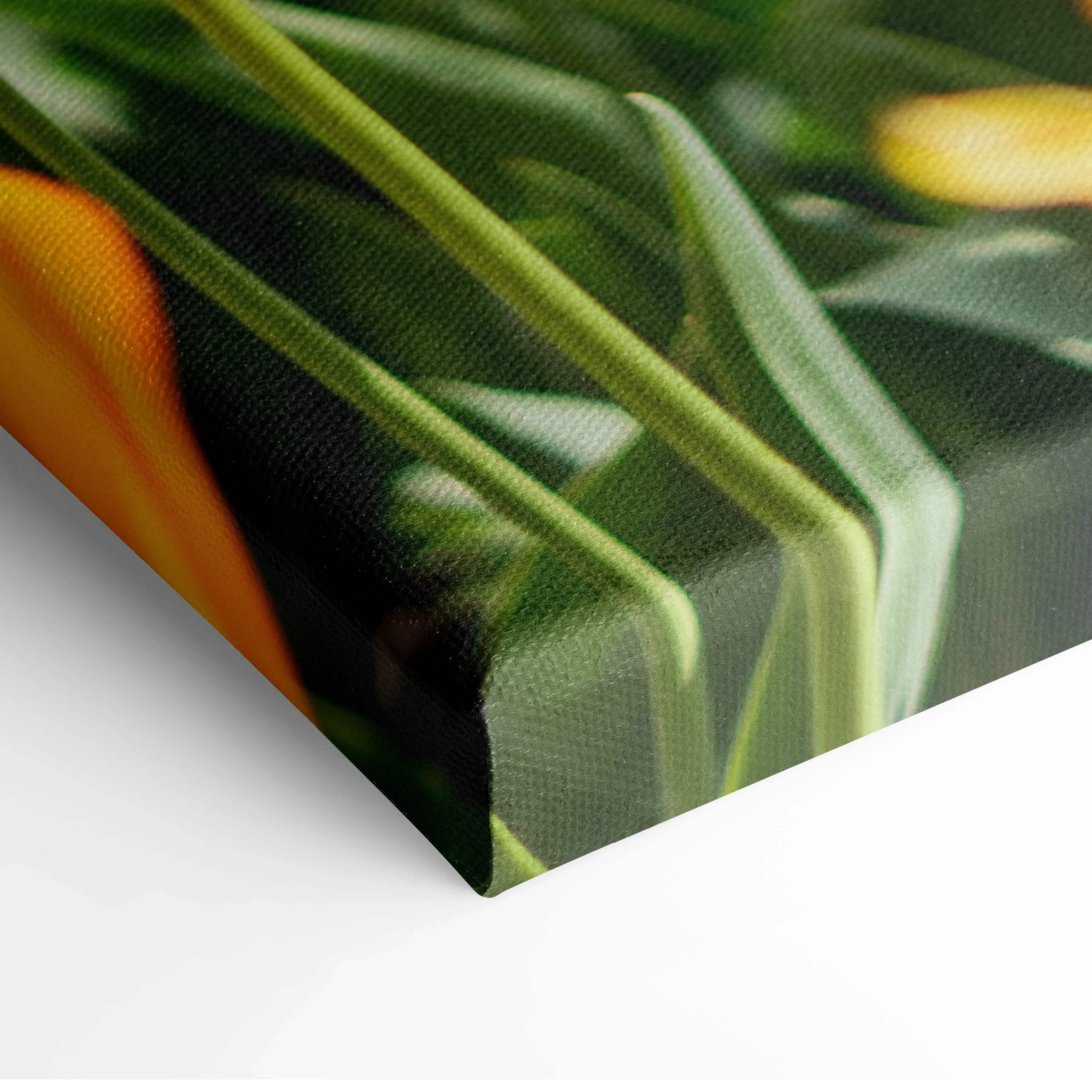 Vibrant yellow tulip field canvas wall art with green grass and flowers