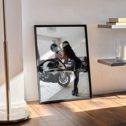 Biker Poster #080 - Female | AGV Pista Helmet | BMW S1000RR Motorcycle - Throttle Designs