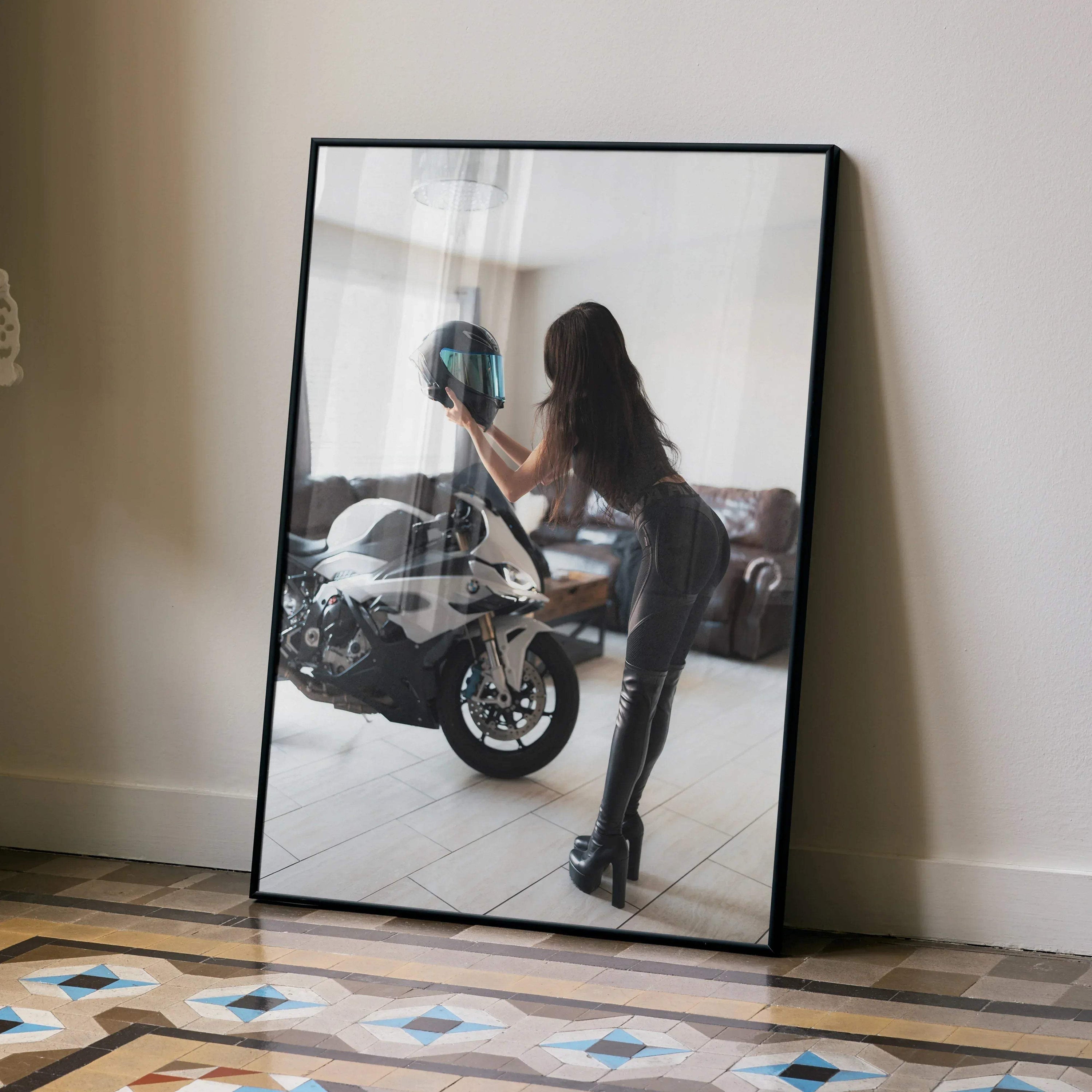 Biker Poster #080 - Female | AGV Pista Helmet | BMW S1000RR Motorcycle - Throttle Designs
