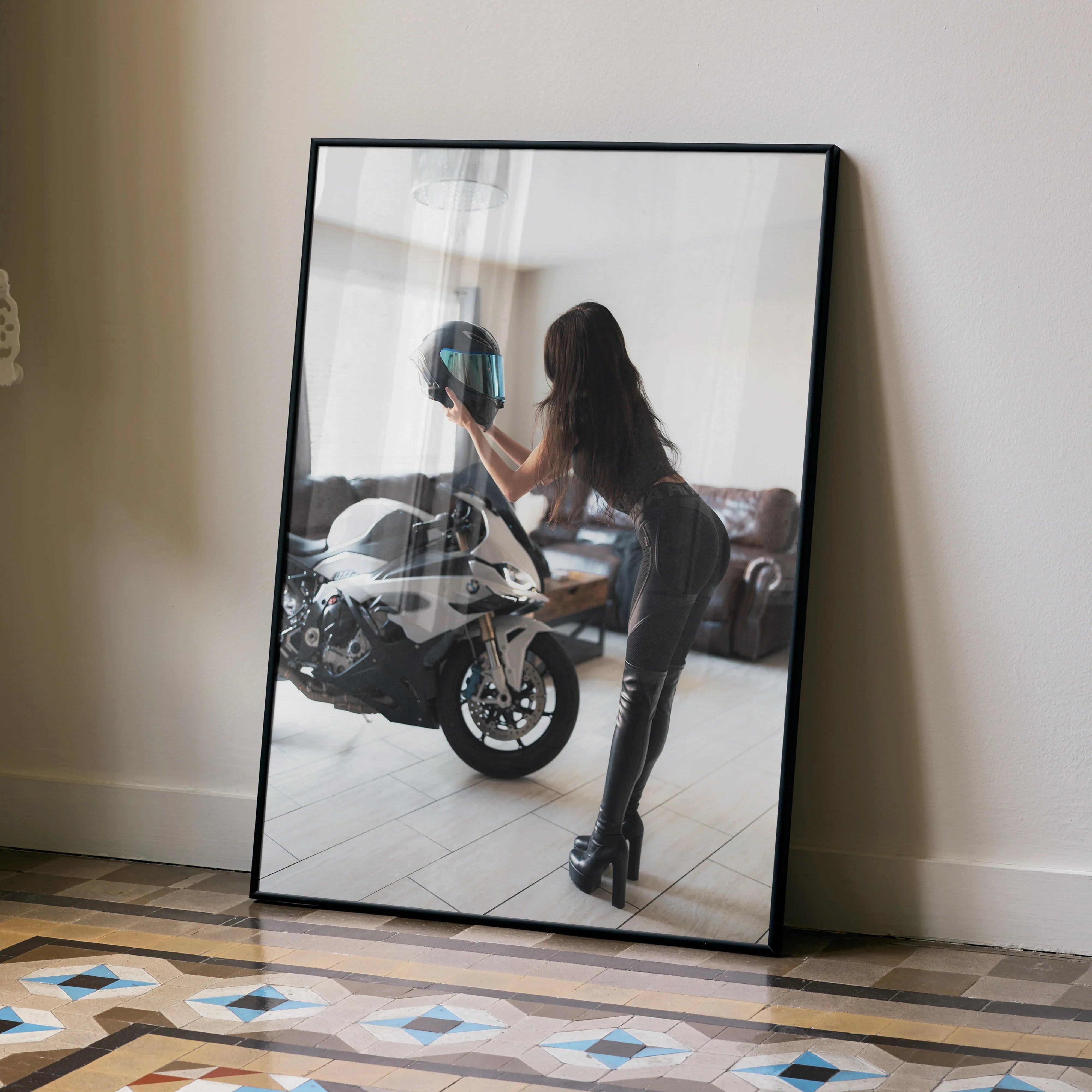 Biker Poster #080 - Female | AGV Pista Helmet | BMW S1000RR Motorcycle - Throttle Designs