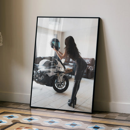 Biker Poster #080 - Female | AGV Pista Helmet | BMW S1000RR Motorcycle - Throttle Designs