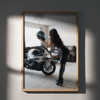 Biker Poster #080 - Female | AGV Pista Helmet | BMW S1000RR Motorcycle - Throttle Designs