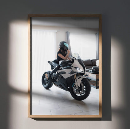 Biker Poster #098 - Female | AGV Pista Helmet | BMW S1000RR Motorcycle - Throttle Designs
