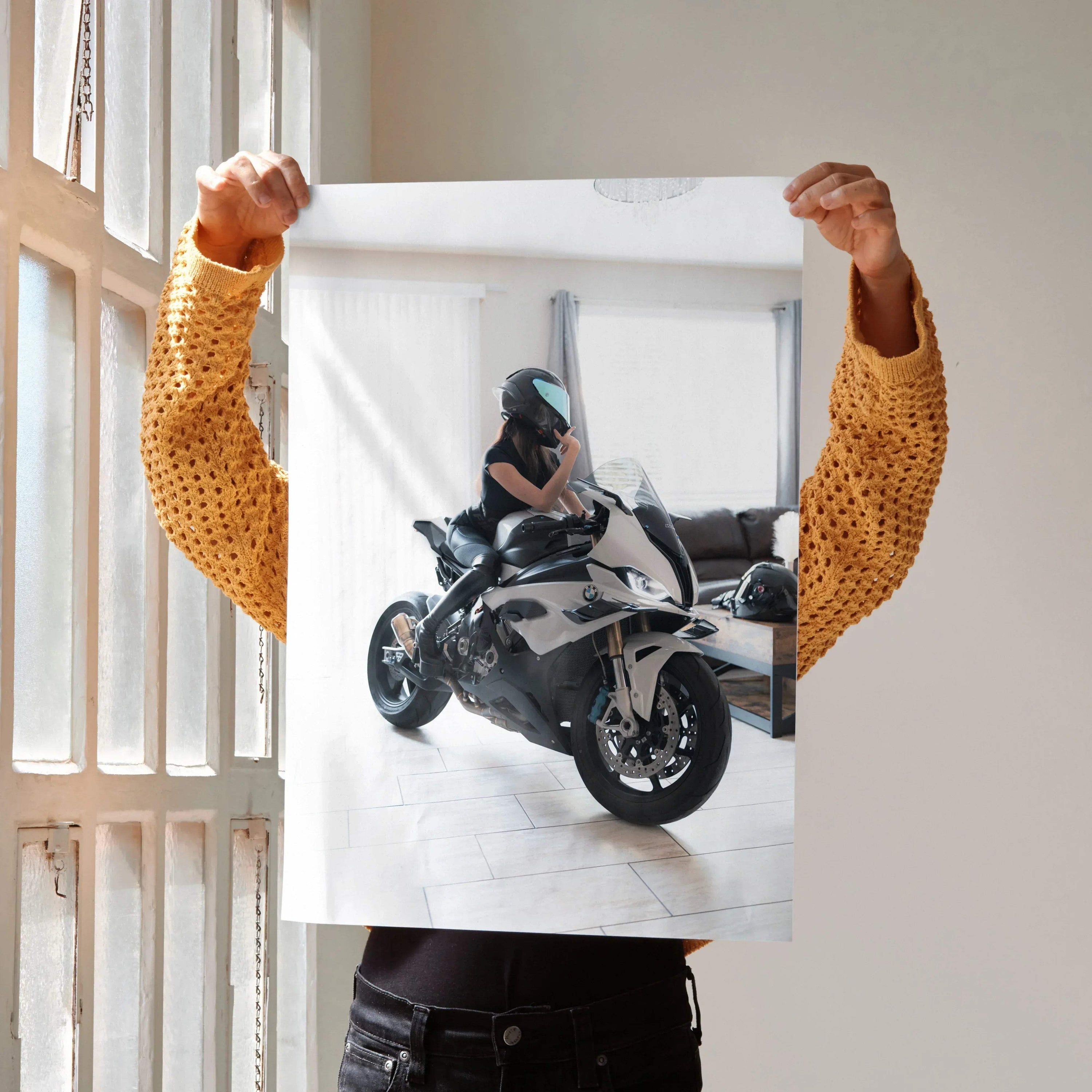 Biker Poster #098 - Female | AGV Pista Helmet | BMW S1000RR Motorcycle - Throttle Designs