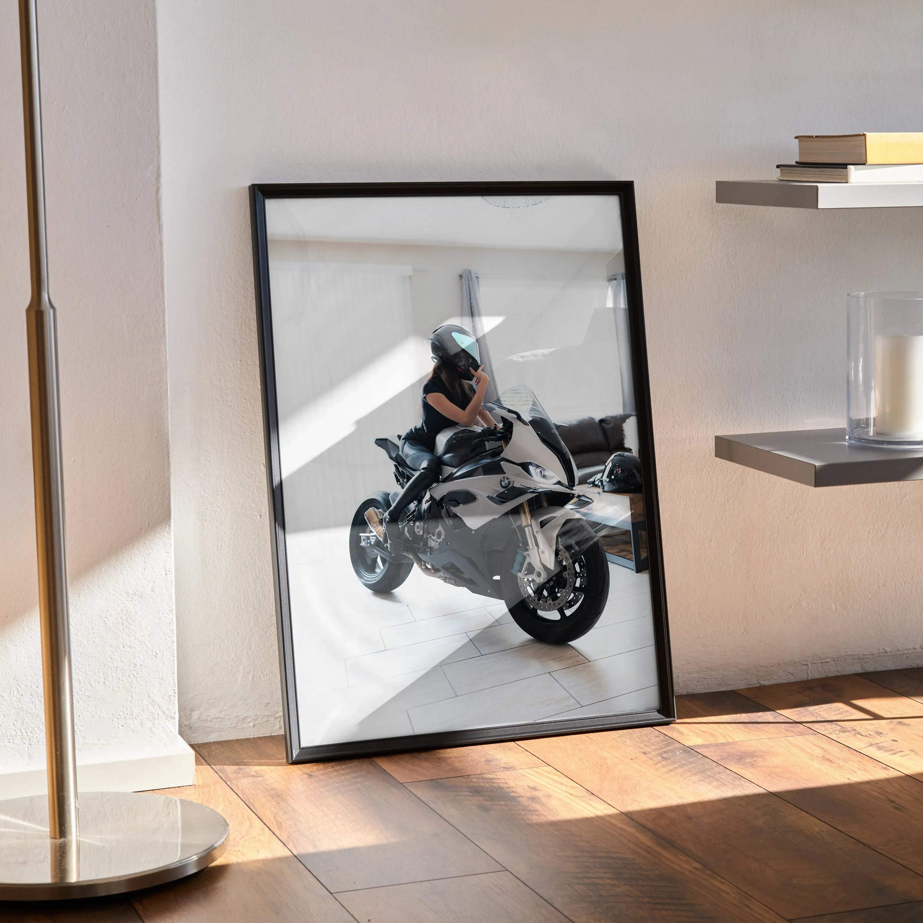 Biker Poster #098 - Female | AGV Pista Helmet | BMW S1000RR Motorcycle - Throttle Designs