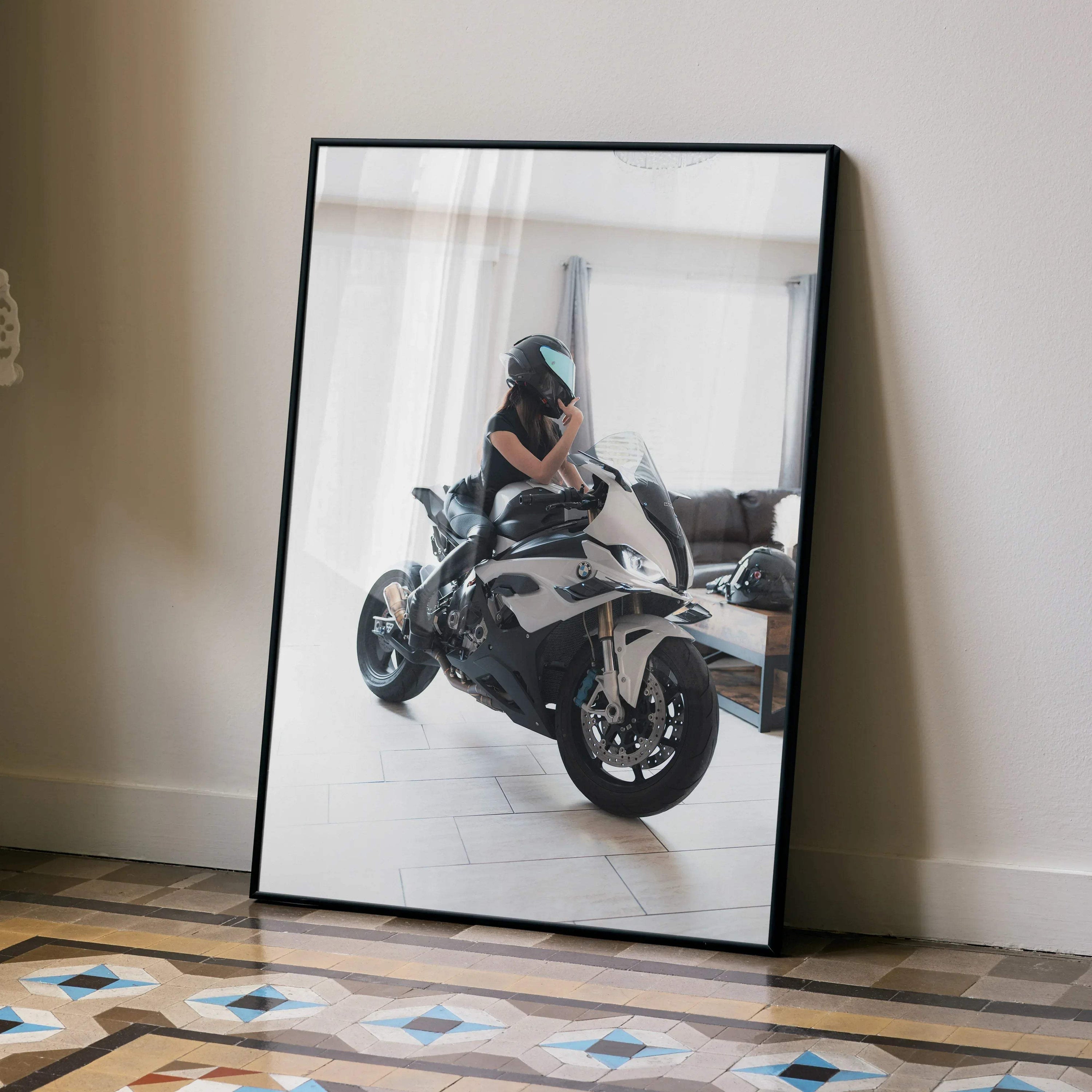 Biker Poster #098 - Female | AGV Pista Helmet | BMW S1000RR Motorcycle - Throttle Designs