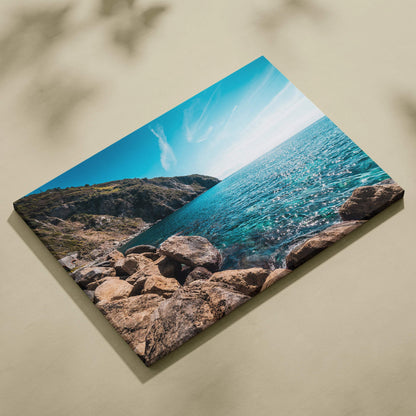 Rocky coastline near Riomaggiore canvas print with turquoise sea