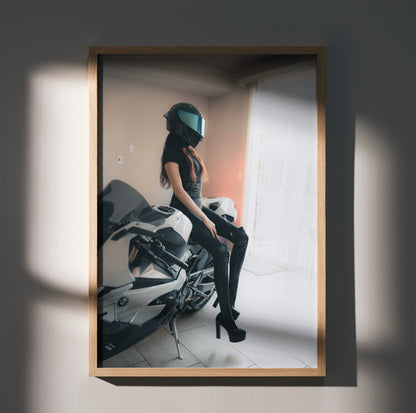 Biker Poster #099 - Female | AGV Pista Helmet | BMW S1000RR Motorcycle - Throttle Designs