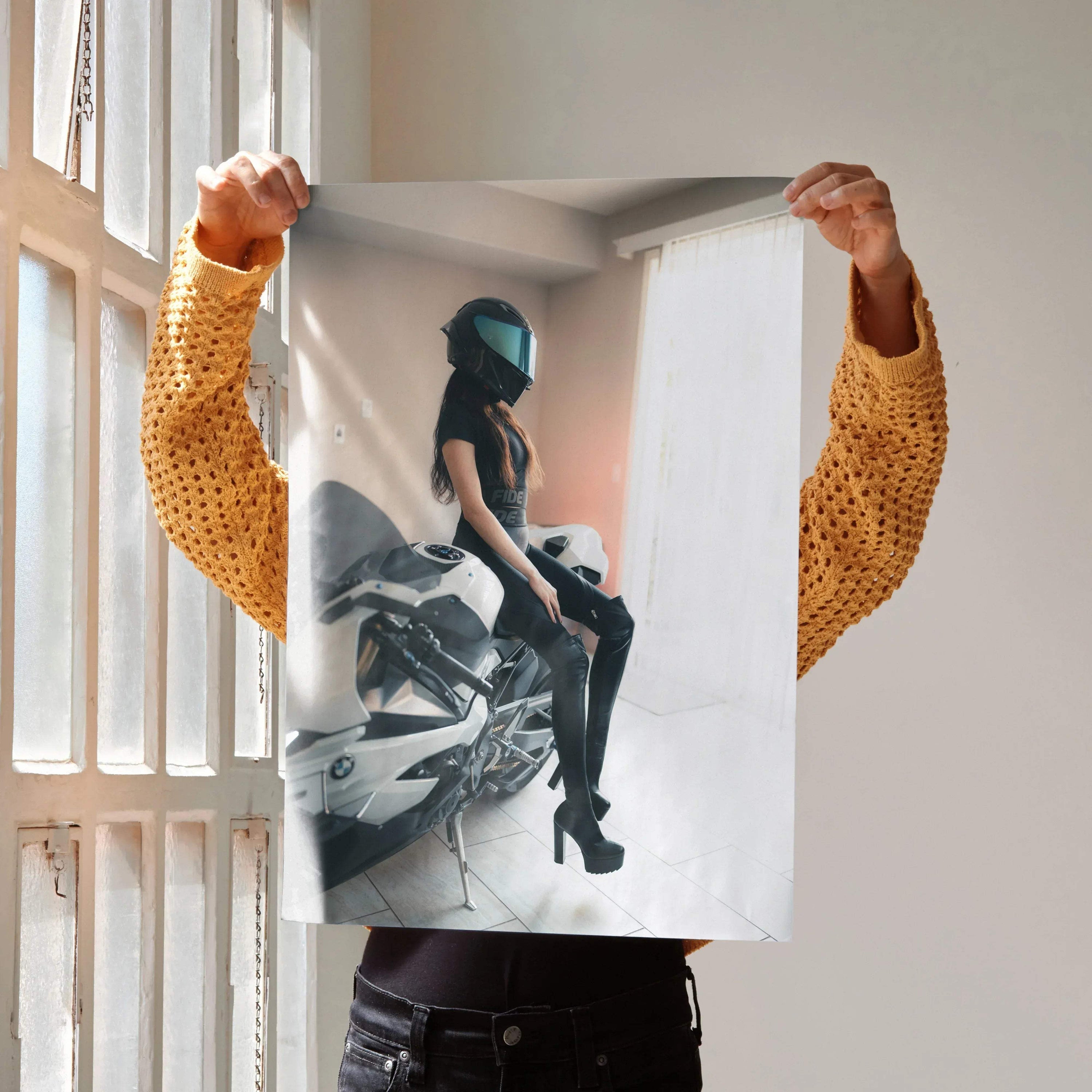 Biker Poster #099 - Female | AGV Pista Helmet | BMW S1000RR Motorcycle - Throttle Designs