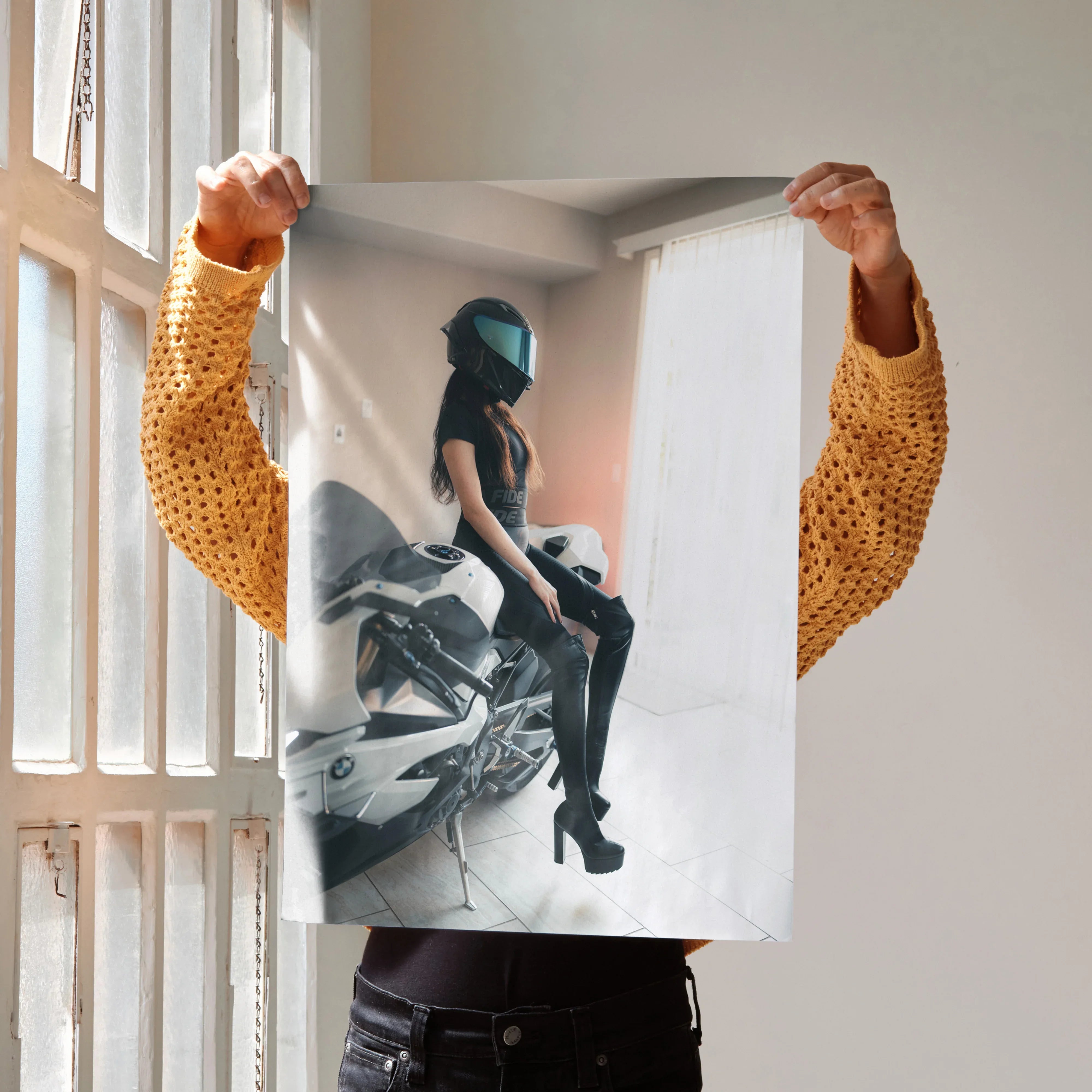 Biker Poster #099 - Female | AGV Pista Helmet | BMW S1000RR Motorcycle - Throttle Designs