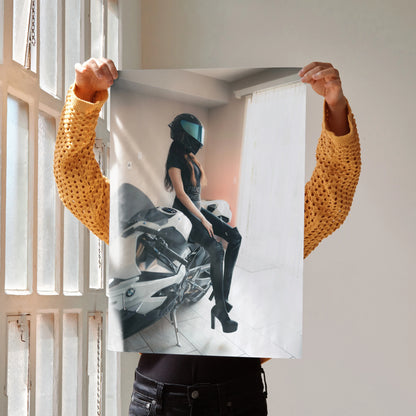 Biker Poster #099 - Female | AGV Pista Helmet | BMW S1000RR Motorcycle - Throttle Designs