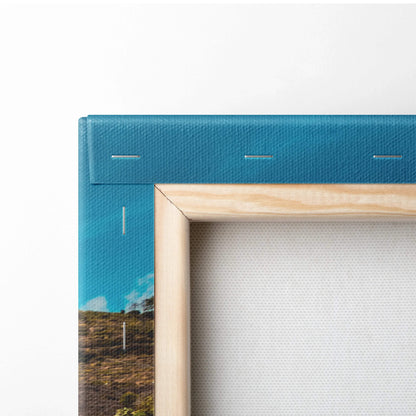 Teal canvas print in wooden frame of rocky Riomaggiore coastline