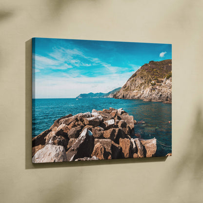 Rocky coastline near Riomaggiore canvas print with turquoise sea