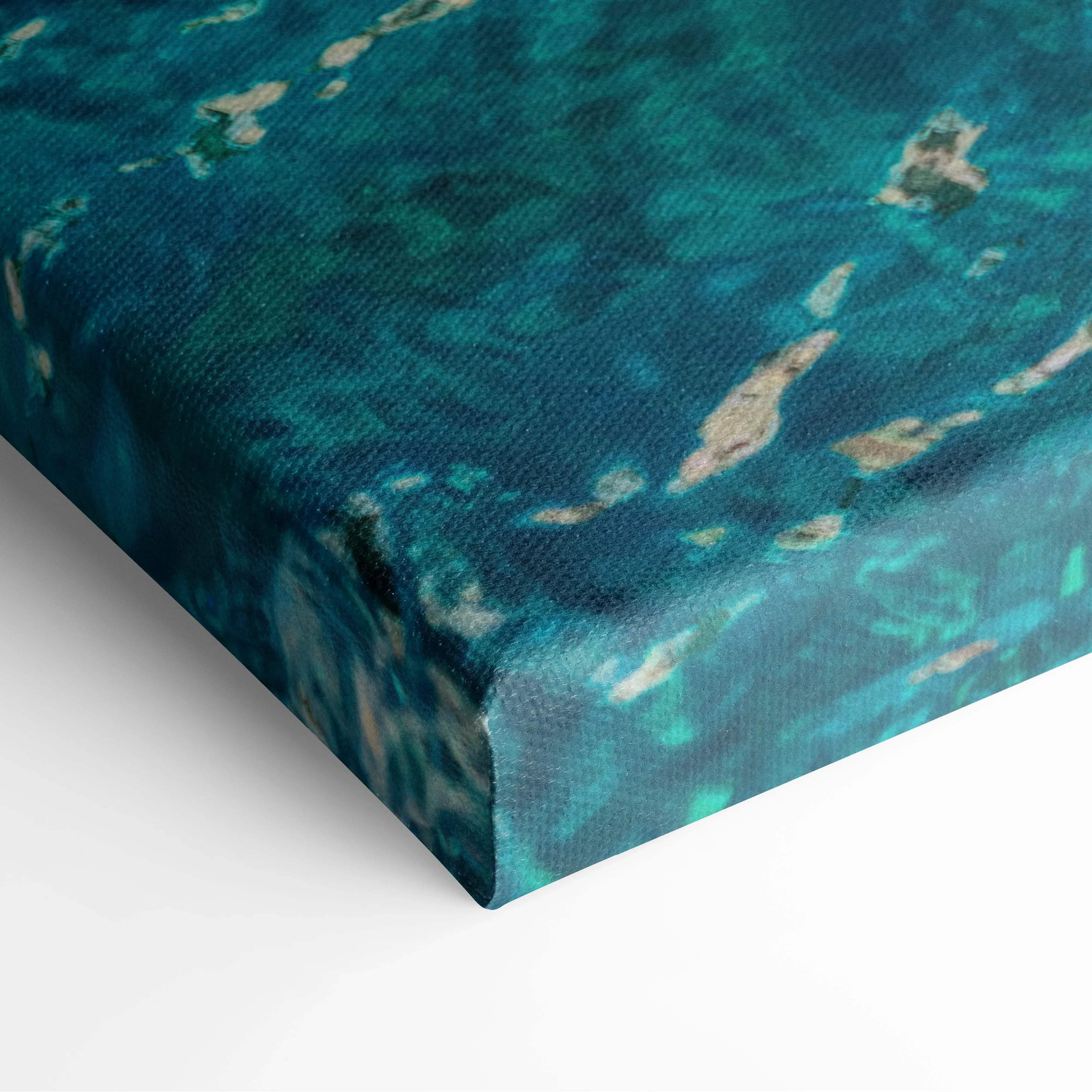 Teal turquoise abstract ocean canvas print with textured watercolor patterns