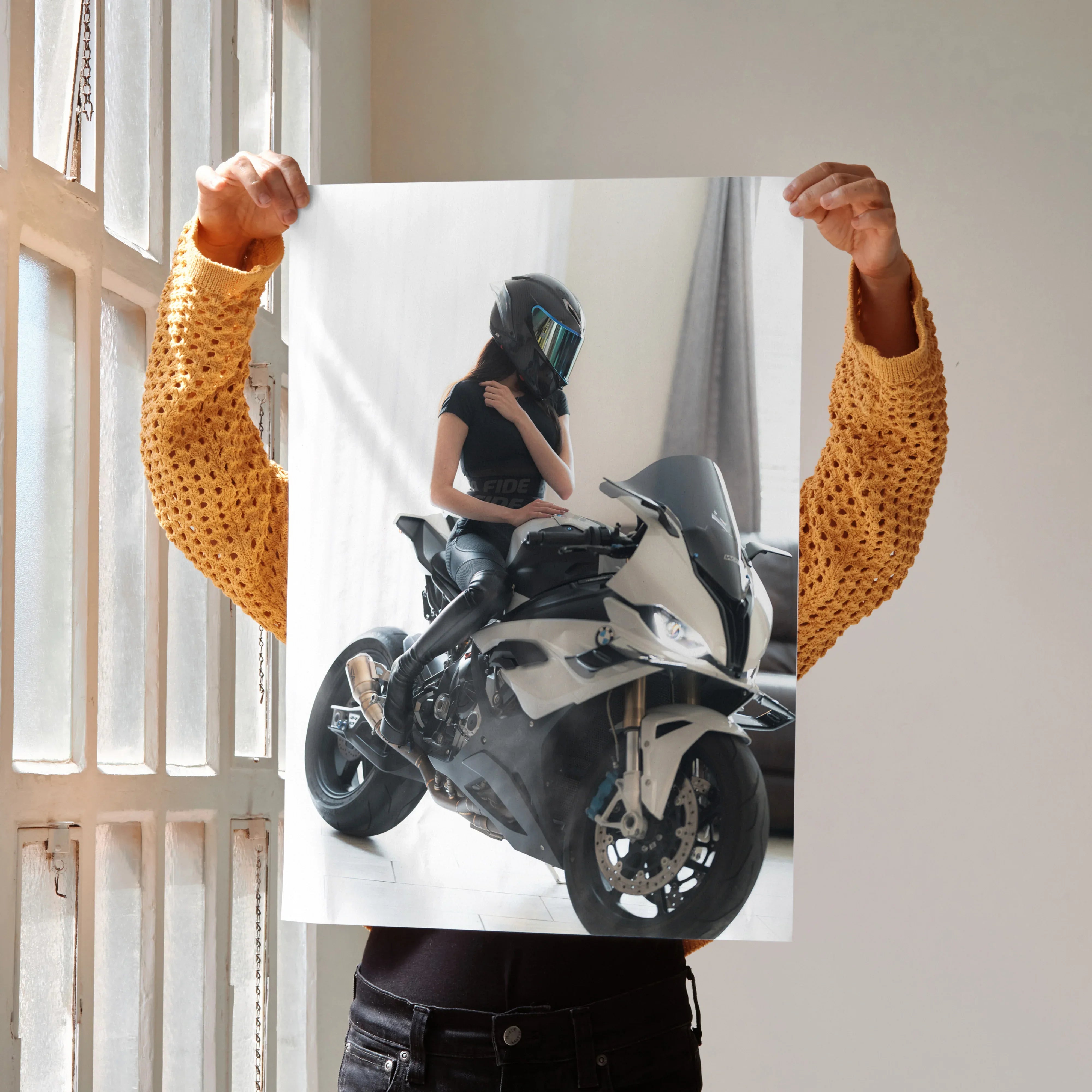 Biker Poster #100 - Female | AGV Pista Helmet | BMW S1000RR Motorcycle - Throttle Designs