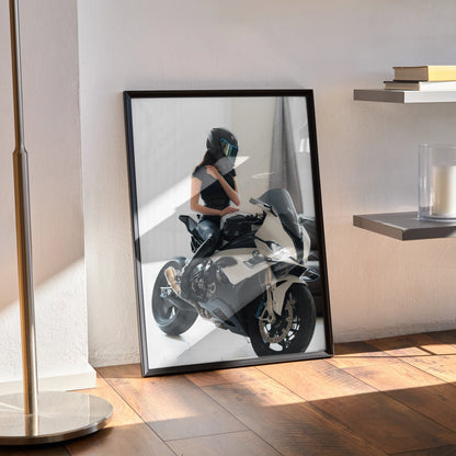 Biker Poster #100 - Female | AGV Pista Helmet | BMW S1000RR Motorcycle - Throttle Designs