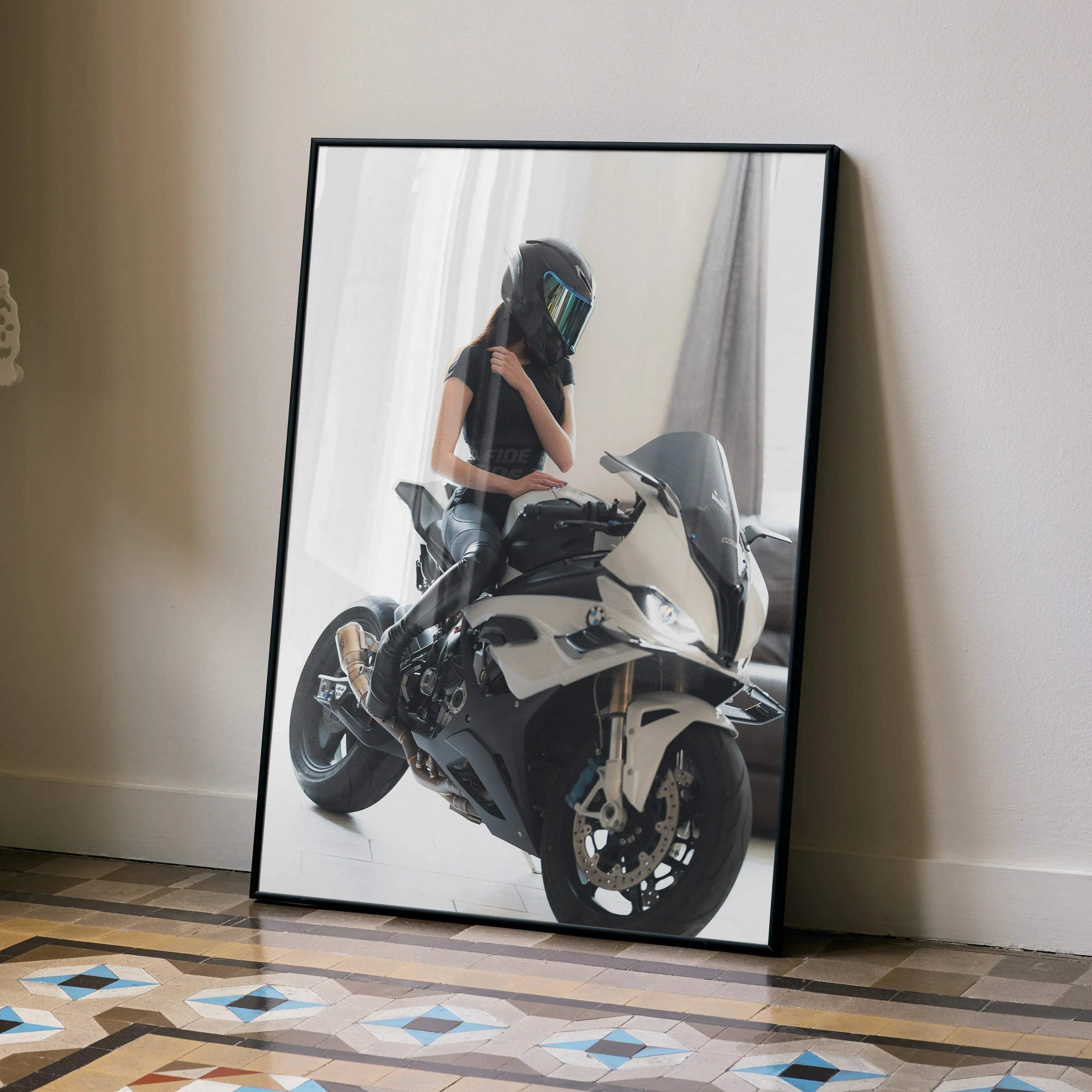 Biker Poster #100 - Female | AGV Pista Helmet | BMW S1000RR Motorcycle - Throttle Designs