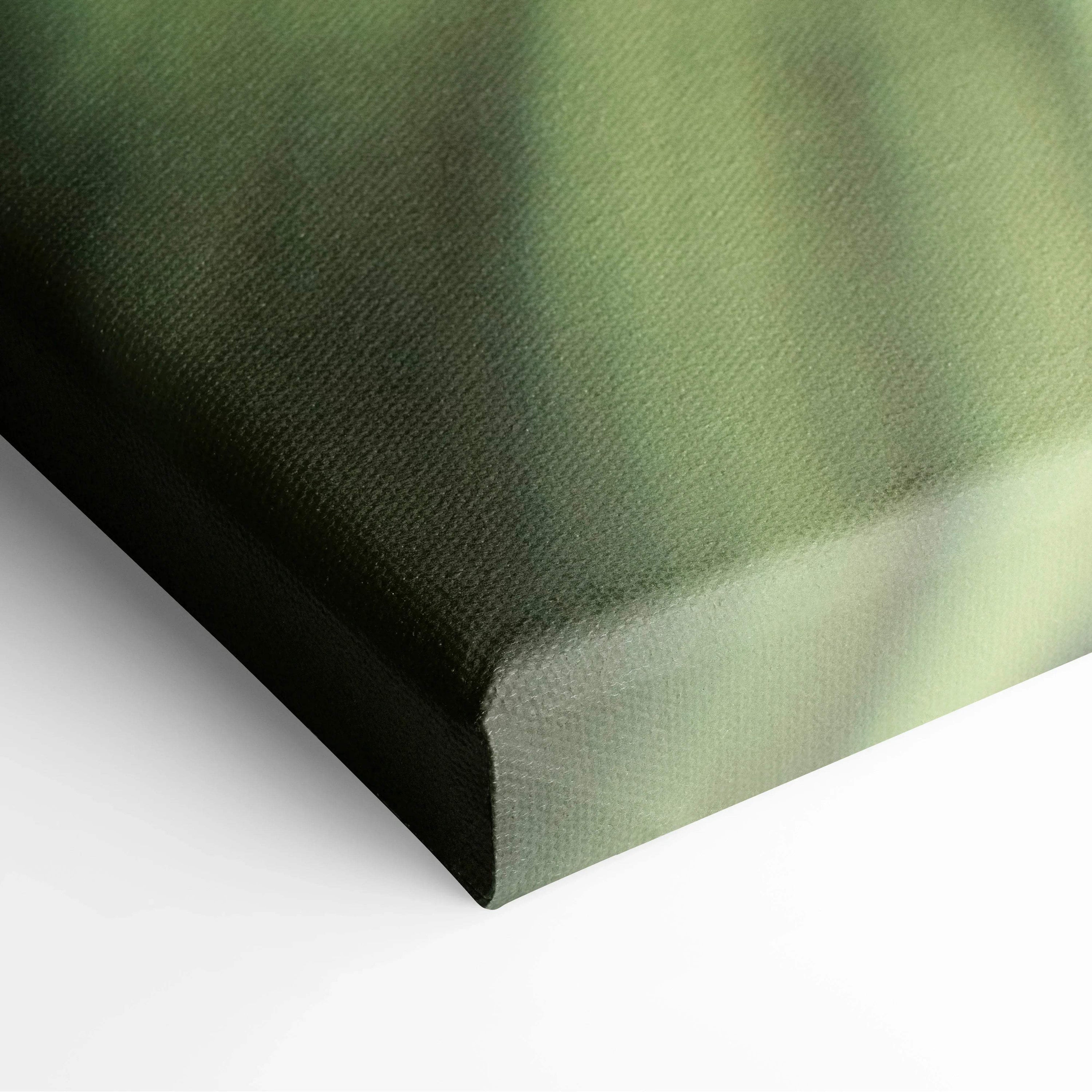 Close-up of canvas corner with green abstract floral design for wall art decor.