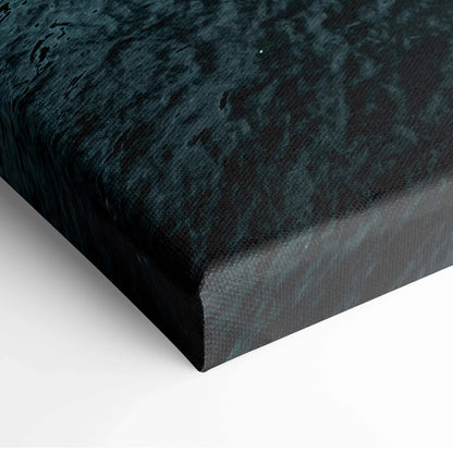 Close-up of dark blue and black textured canvas art with abstract architectural pattern on wall art canvas.