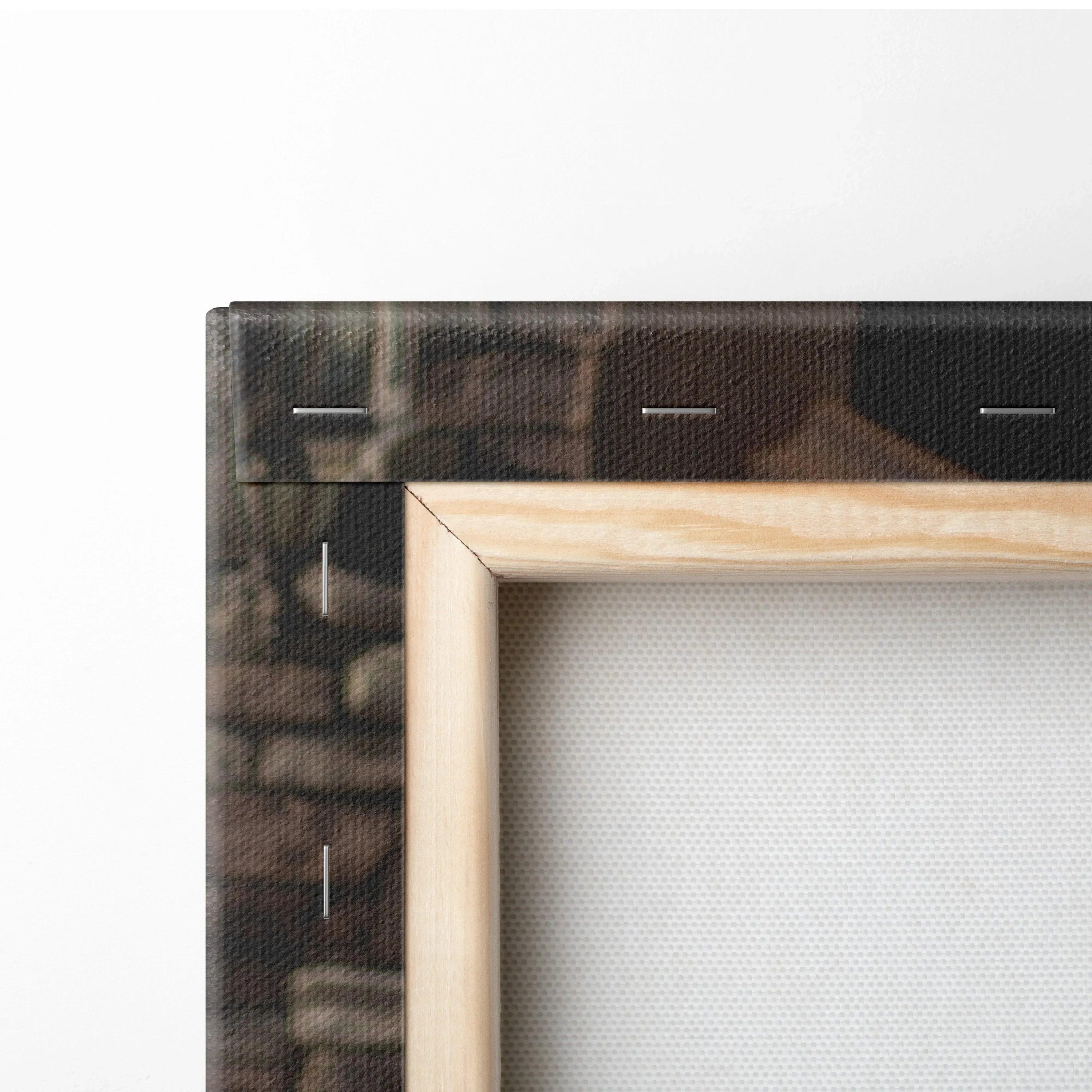 Close-up of stretched wooden frame with stapled canvas for wall art or canvas art print.