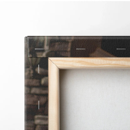 Close-up of stretched wooden frame with stapled canvas for wall art or canvas art print.