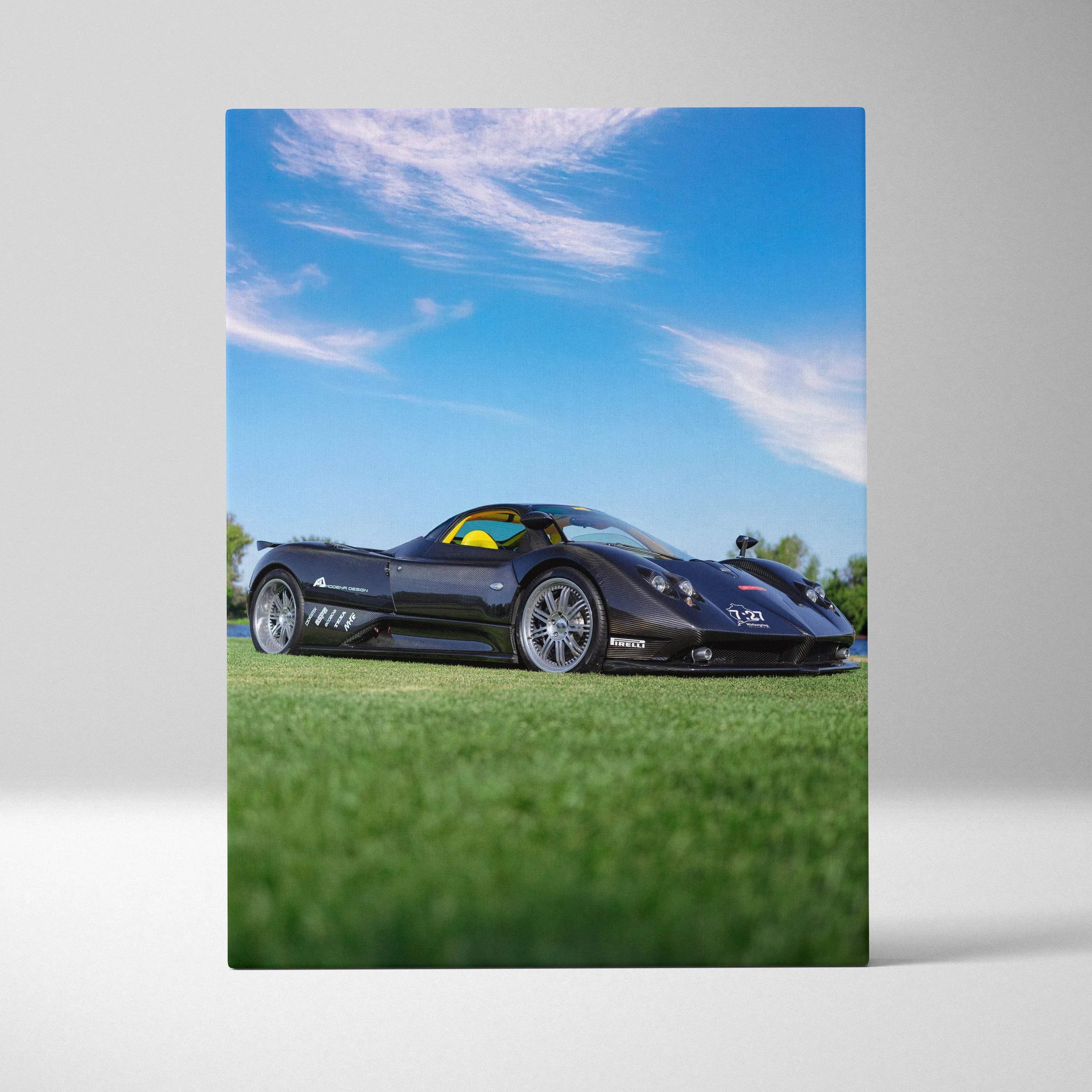 Pagani Zonda F Clubsport on grass under blue sky canvas wall art print.