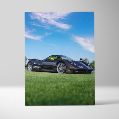 Pagani Zonda F Clubsport on grass under blue sky canvas wall art print.