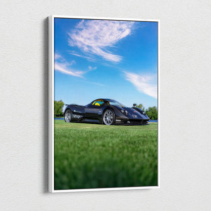 Pagani Zonda F Clubsport on grass with blue sky background vertical canvas wall art.