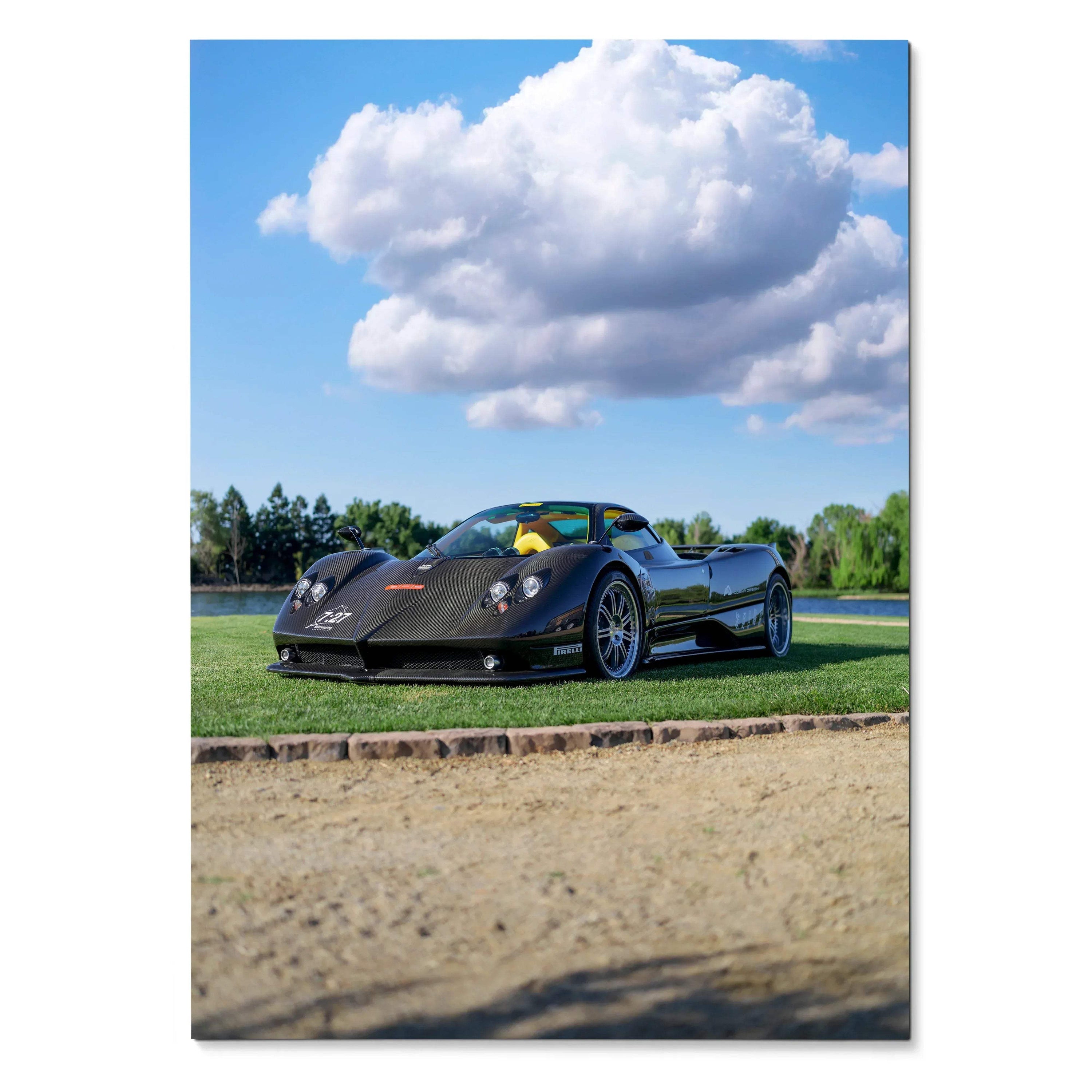 Pagani Zonda F Clubsport sports car under blue sky poster wall art.