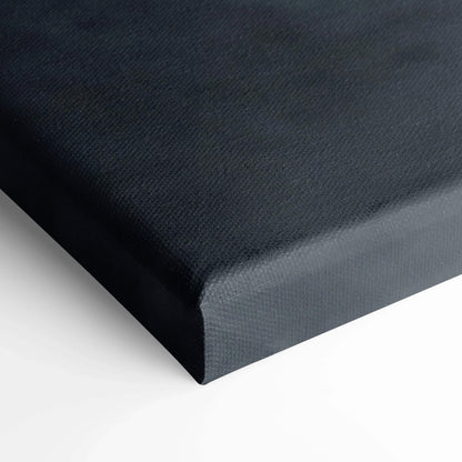 Close-up of black textured canvas corner with tight, clean edge for wall art canvas print.