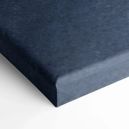 Close-up of textured deep blue canvas wrap showcasing premium museum-quality canvas art wall art edge.